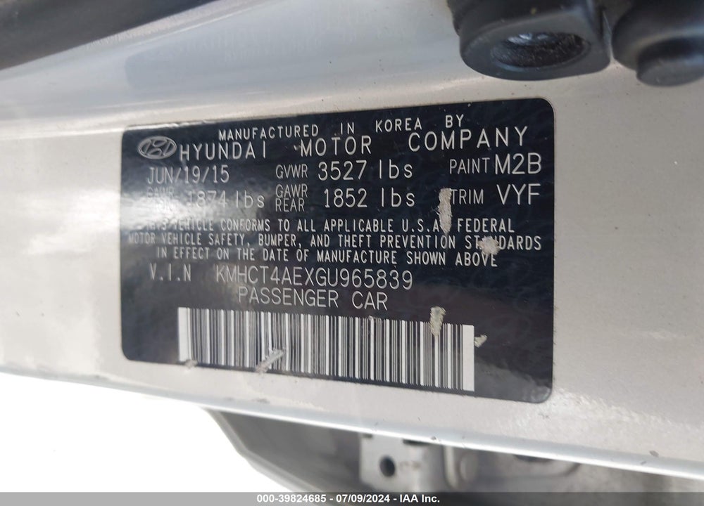 2016 HYUNDAI ACCENT SE VIN: KMHCT4AEXGU965839