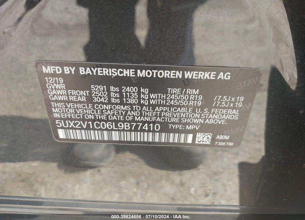 2020 BMW X4 XDRIVE30I VIN: 5UX2V1C06L9B77410