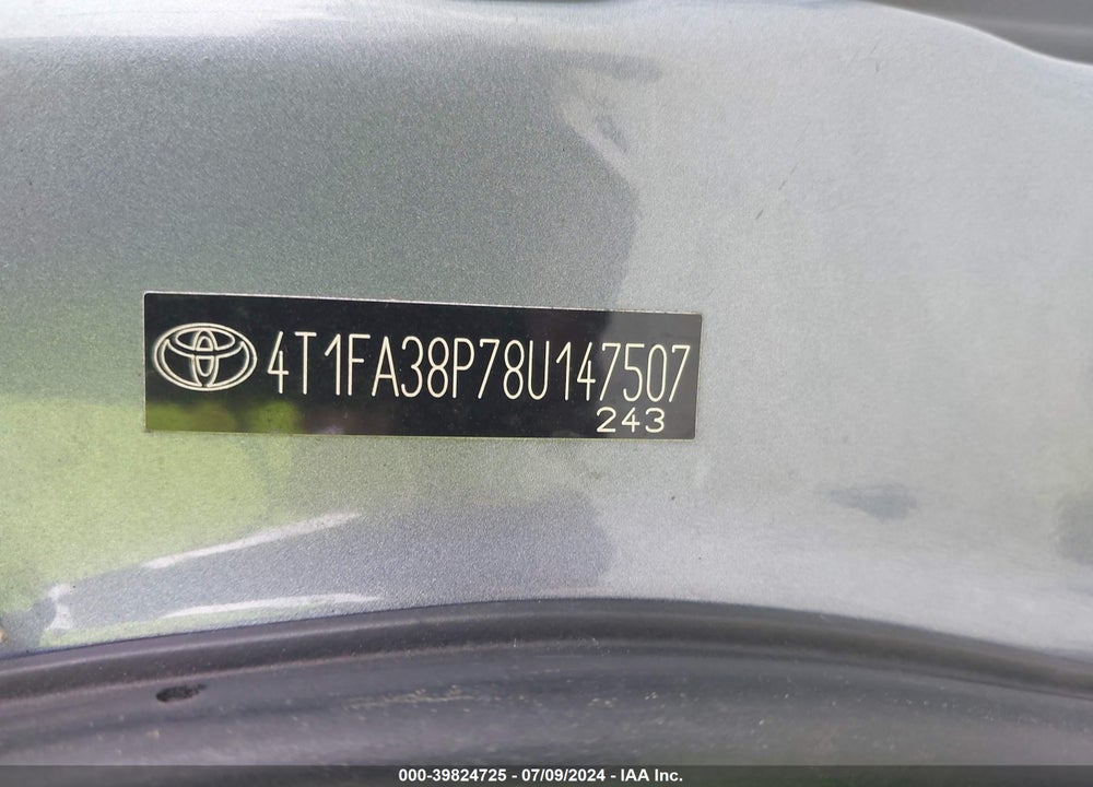 2008 TOYOTA CAMRY SOLARA SPORT VIN: 4T1FA38P78U147507