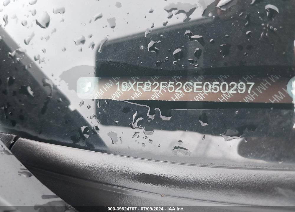 2012 HONDA CIVIC LX VIN: 19XFB2F52CE050297