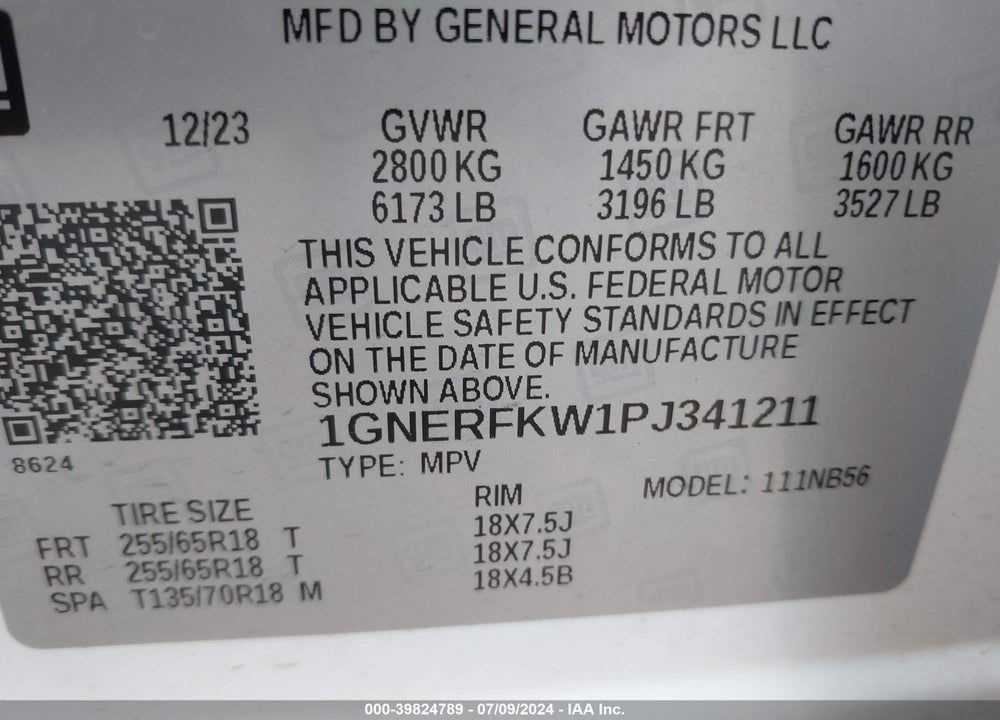 2023 CHEVROLET TRAVERSE FWD LS VIN: 1GNERFKW1PJ341211
