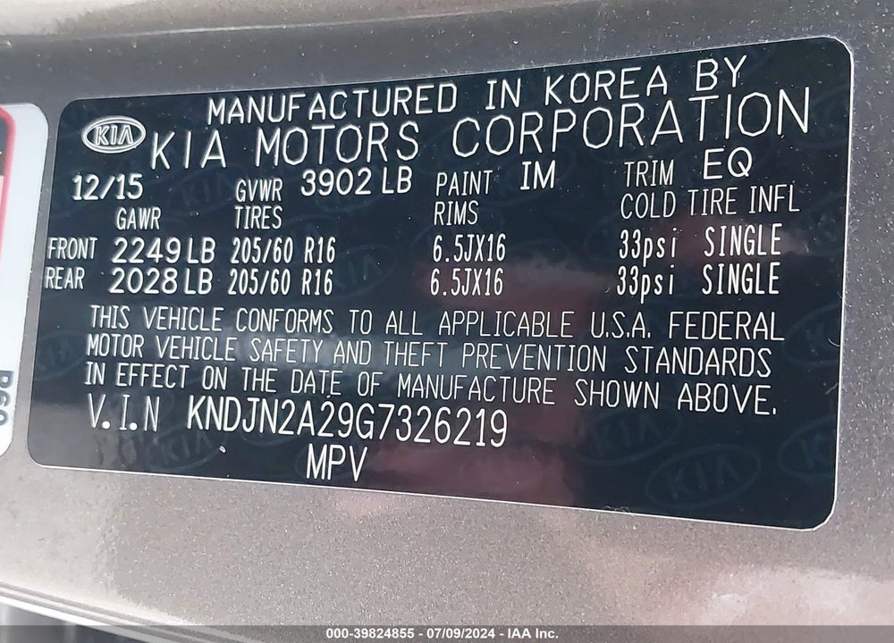 2016 KIA SOUL VIN: KNDJN2A29G7326219