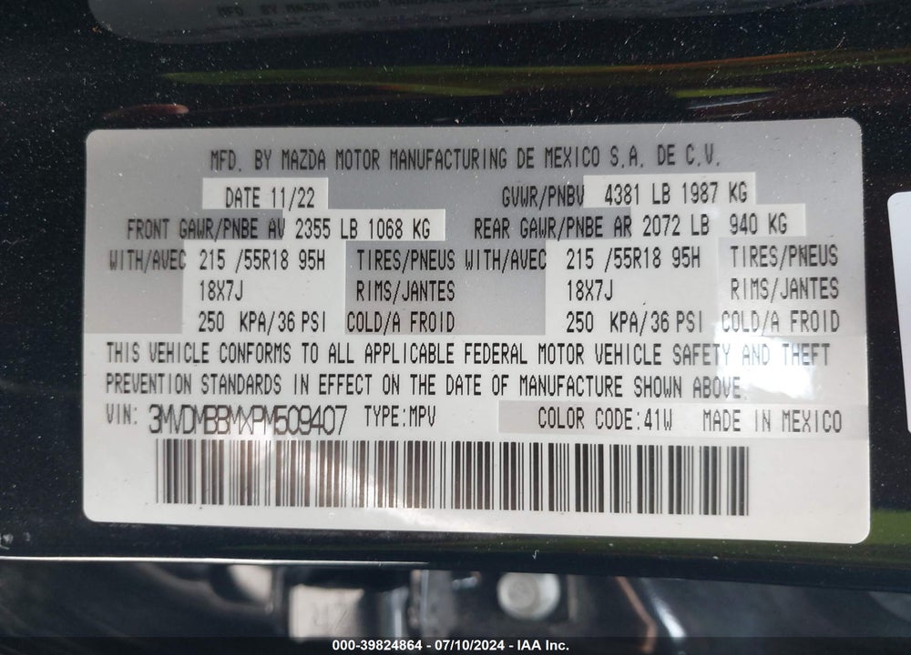 2023 MAZDA CX-30 2.5 S SELECT VIN: 3MVDMBBMXPM509407