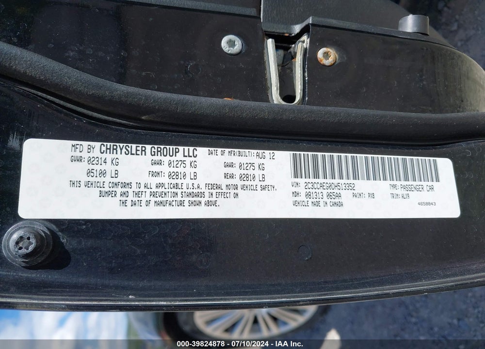 2013 CHRYSLER 300C VIN: 2C3CCAEG0DH513352