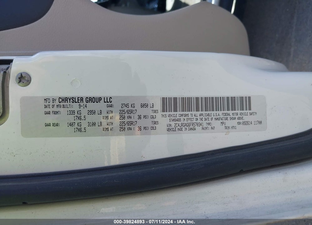 2015 RAM CARGO TRADESMAN VIN: 2C4JRGAG6FR570341