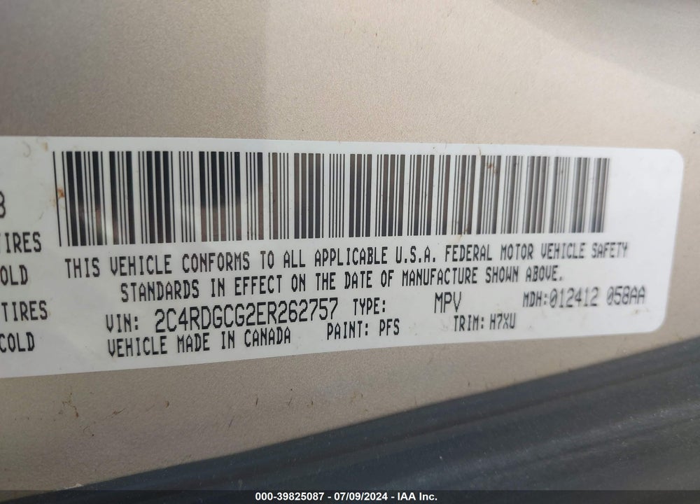 2014 DODGE GRAND CARAVAN SXT VIN: 2C4RDGCG2ER262757