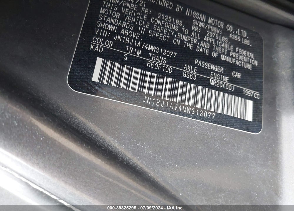 2021 NISSAN ROGUE SPORT S FWD XTRONIC CVT VIN: JN1BJ1AV4MW313077