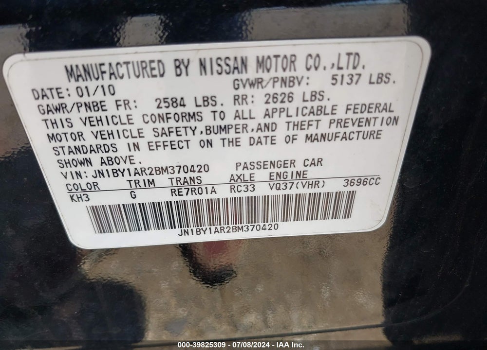2011 INFINITI M37X VIN: JN1BY1AR2BM370420