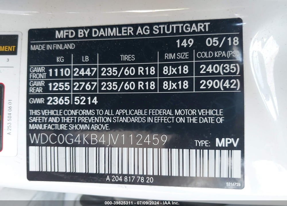 2018 MERCEDES-BENZ GLC 300 4MATIC VIN: WDC0G4KB4JV112459