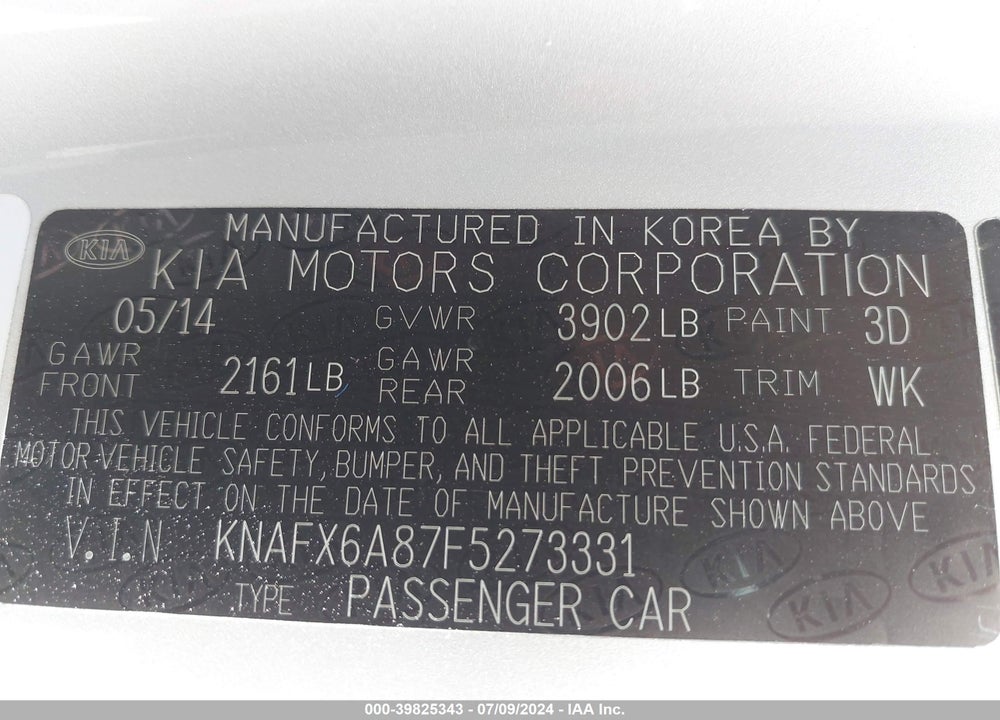 2015 KIA FORTE KOUP EX VIN: KNAFX6A87F5273331