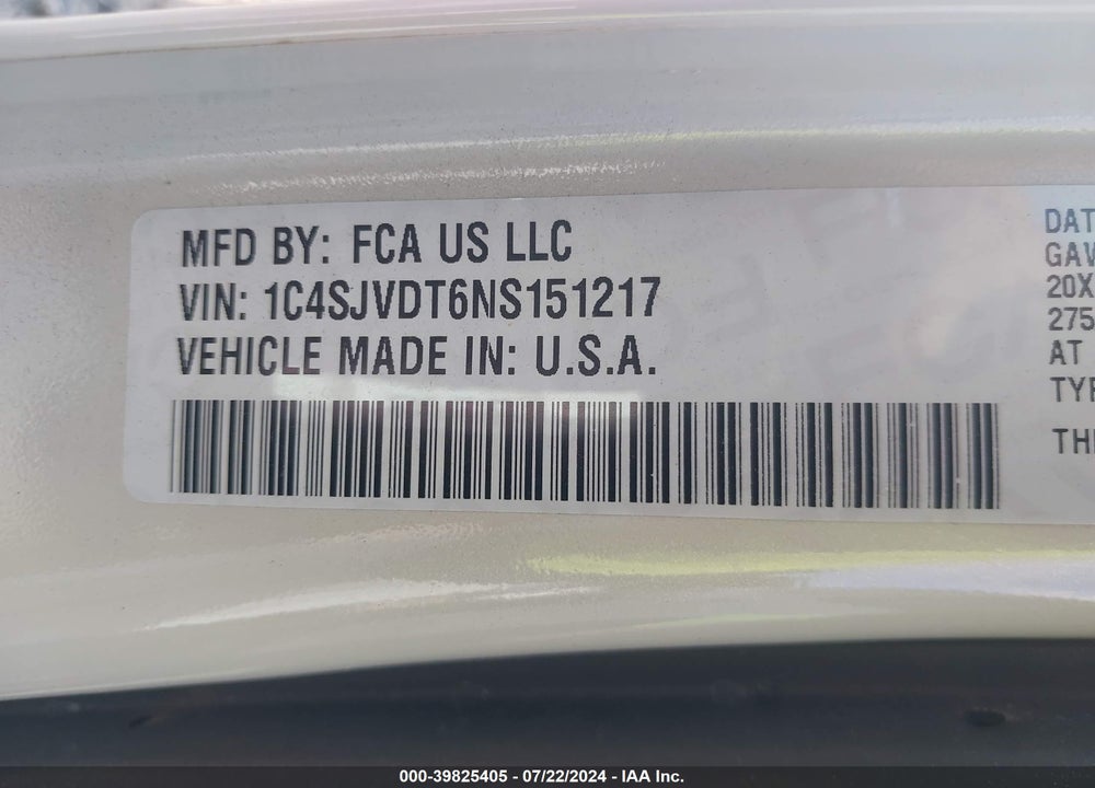 2022 JEEP WAGONEER SERIES III 4X4 VIN: 1C4SJVDT6NS151217