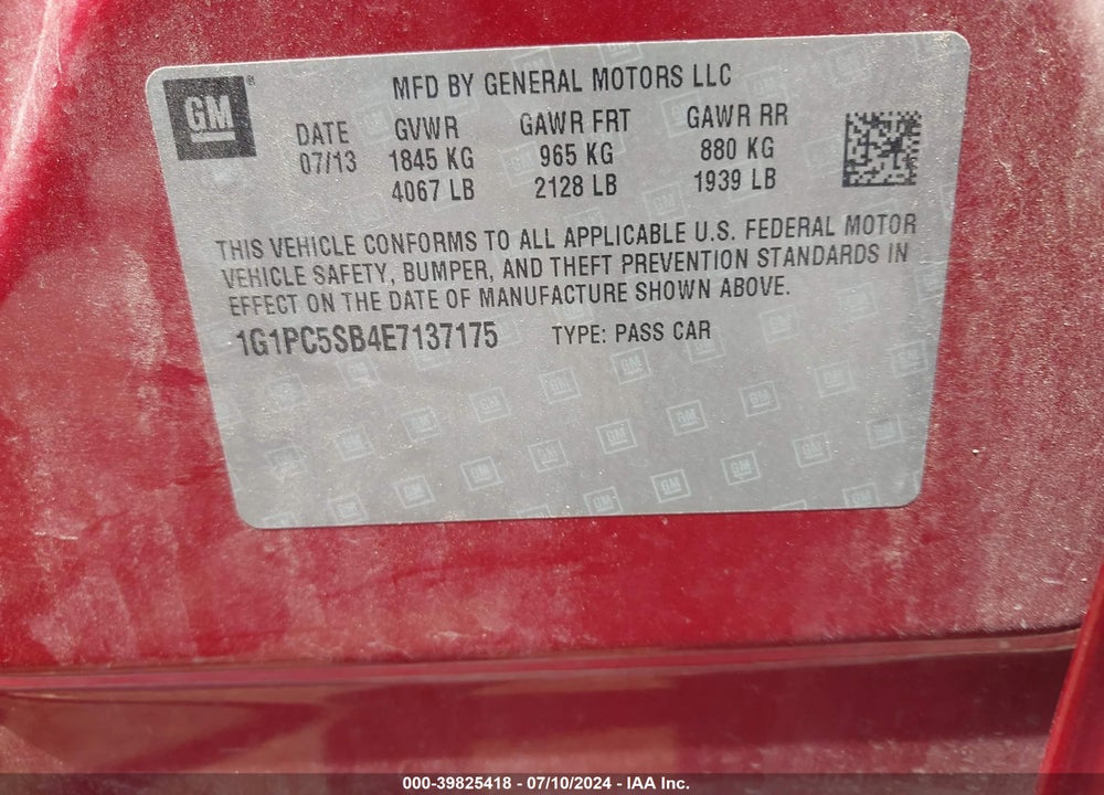 2014 CHEVROLET CRUZE 1LT AUTO VIN: 1G1PC5SB4E7137175