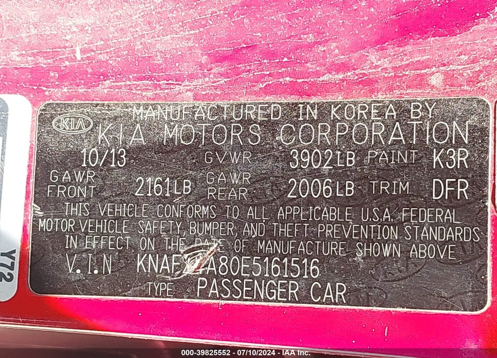 2014 KIA FORTE EX VIN: KNAFZ4A80E5161516