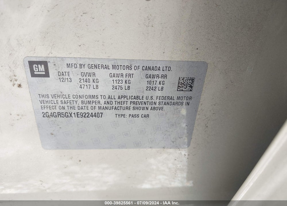 2014 BUICK REGAL TURBO PREMIUM II VIN: 2G4GR5GX1E9224407