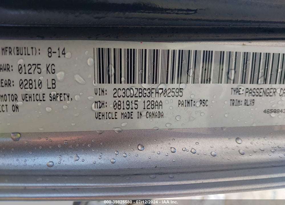 2015 DODGE CHALLENGER SXT PLUS VIN: 2C3CDZBG3FH702595
