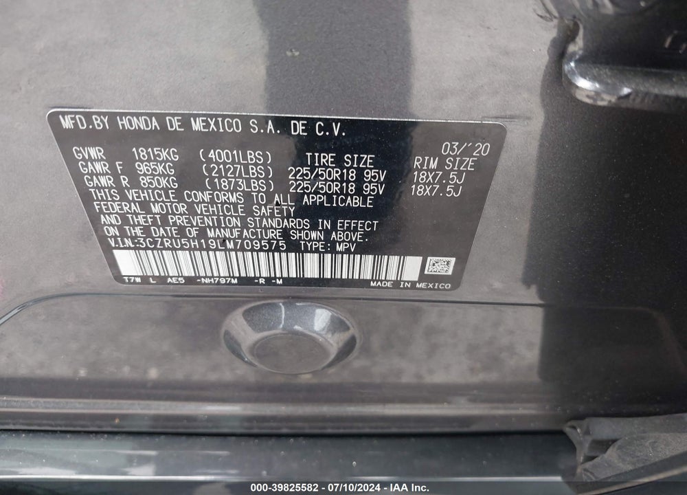 2020 HONDA HR-V 2WD SPORT VIN: 3CZRU5H19LM709575