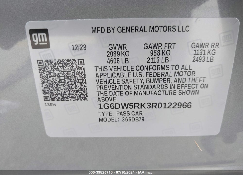 2024 CADILLAC CT5 LUXURY VIN: 1G6DW5RK3R0122966