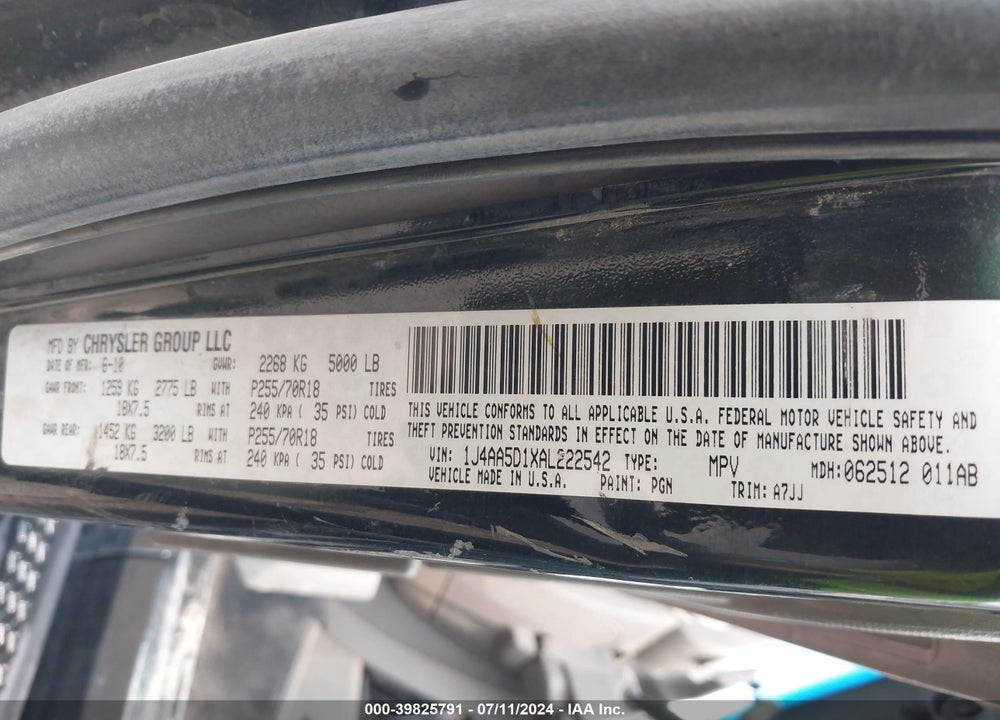 2010 JEEP WRANGLER SAHARA VIN: 1J4AA5D1XAL222542