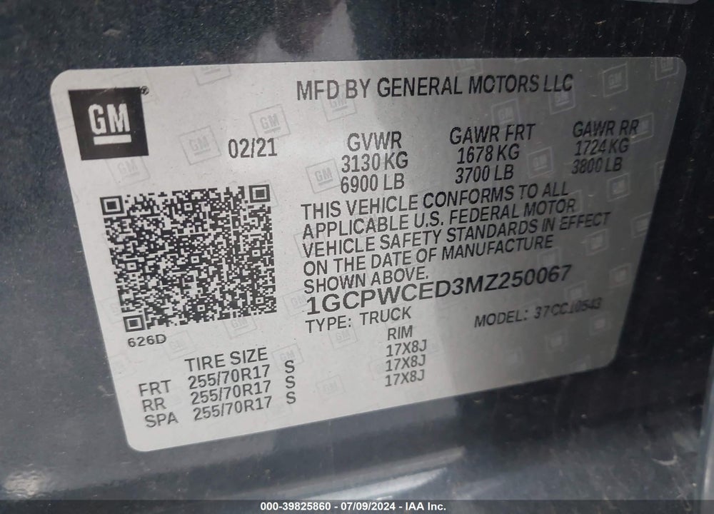 2021 CHEVROLET SILVERADO 1500 2WD SHORT BED LT VIN: 1GCPWCED3MZ250067