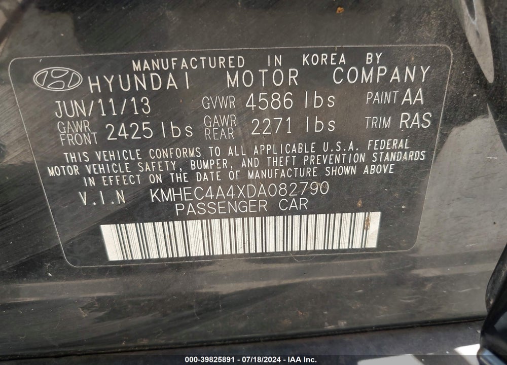 2013 HYUNDAI SONATA HYBRID LIMITED VIN: KMHEC4A4XDA082790