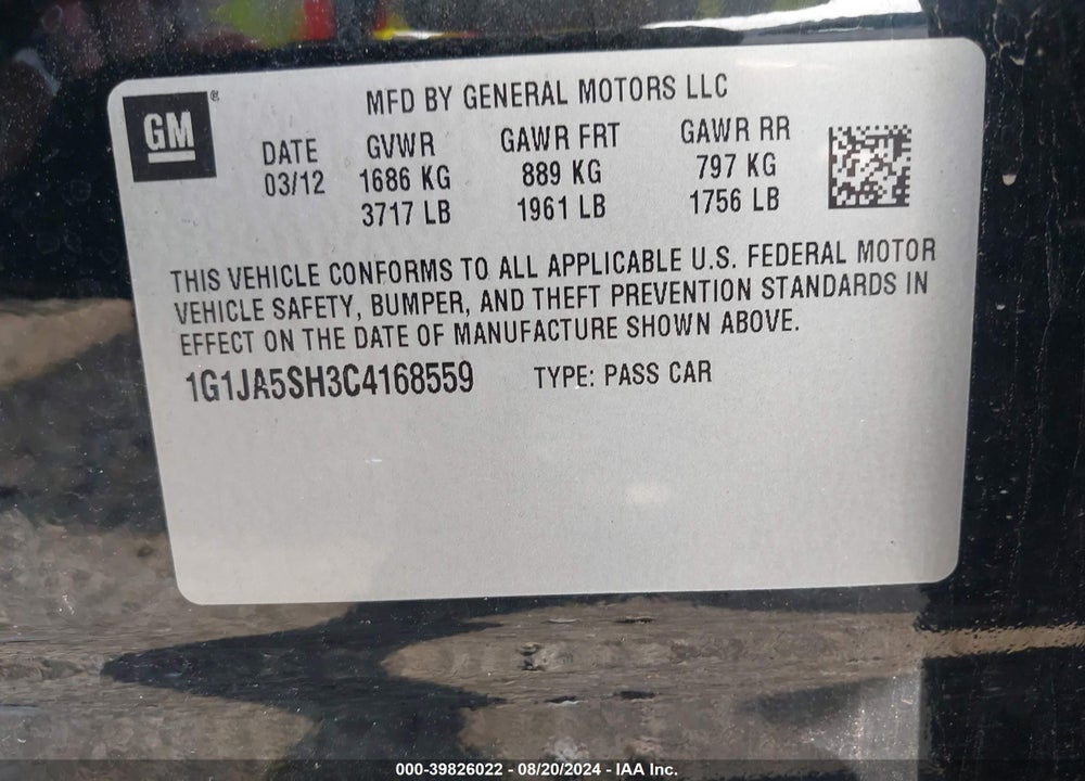 2012 CHEVROLET SONIC 2LS VIN: 1G1JA5SH3C4168559