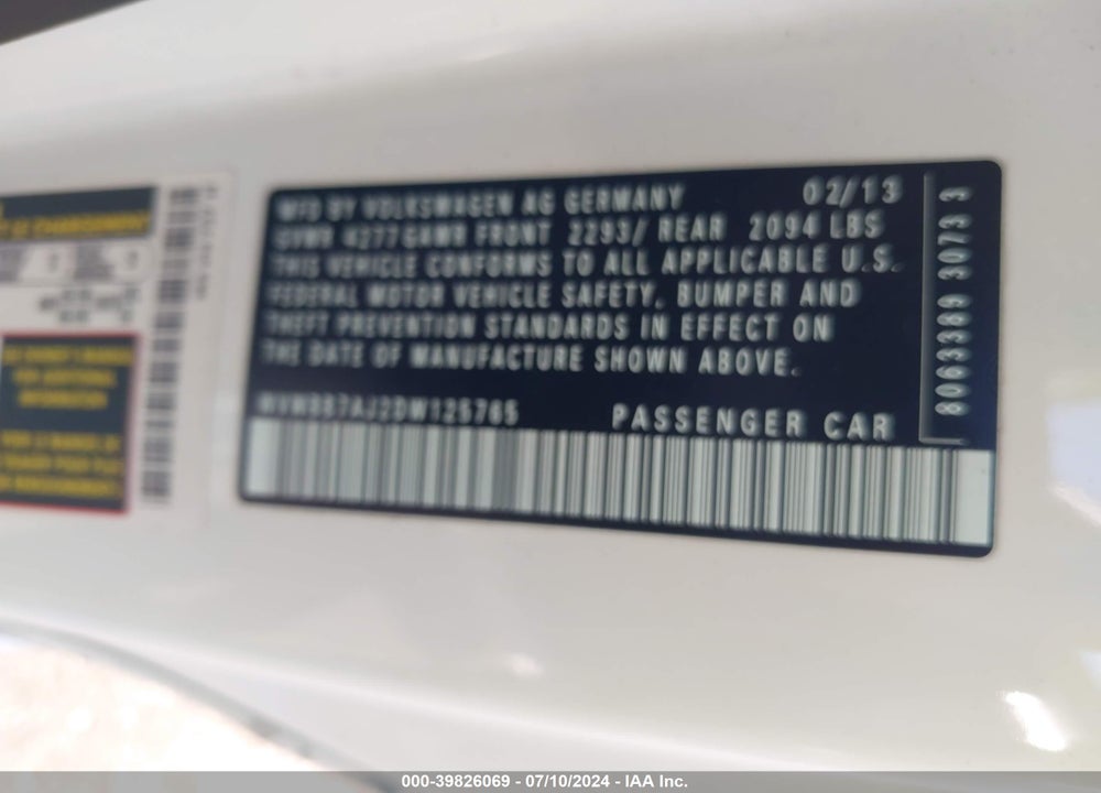 2013 VOLKSWAGEN GOLF 2.5L 2-DOOR VIN: WVWBB7AJ2DW125765