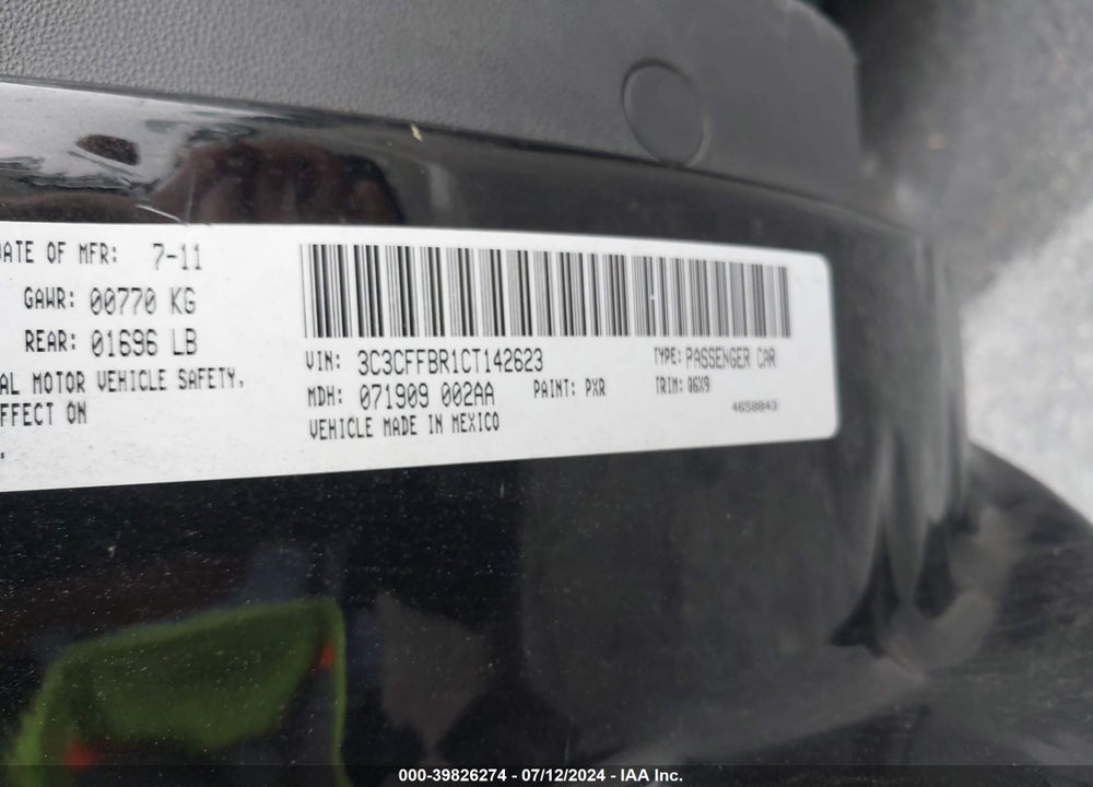 2012 FIAT 500 SPORT VIN: 3C3CFFBR1CT142623