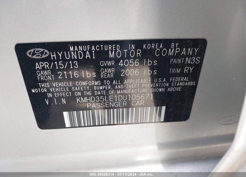 2013 HYUNDAI ELANTRA GT VIN: KMHD35LE1DU105671