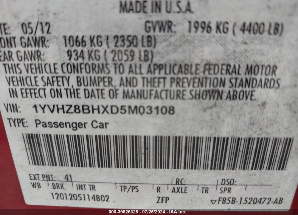 2013 MAZDA 6 I SPORT VIN: 1YVHZ8BHXD5M03108