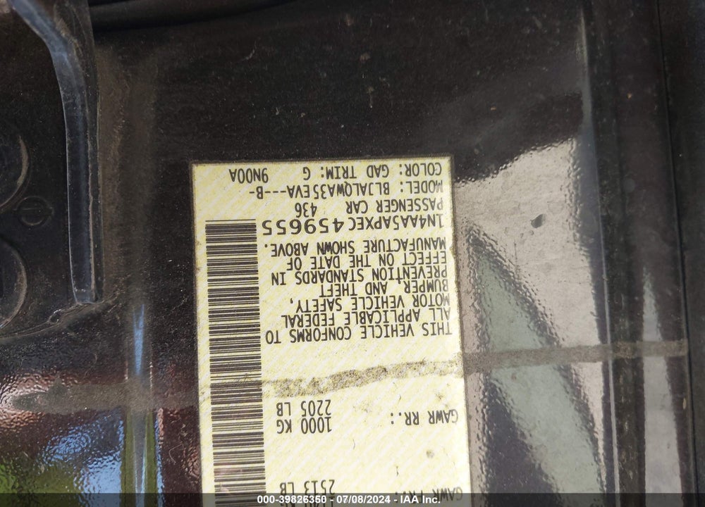 2014 NISSAN MAXIMA 3.5 S/3.5 SV VIN: 1N4AA5APXEC459655