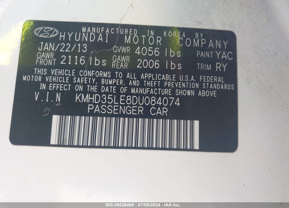 2013 HYUNDAI ELANTRA GT VIN: KMHD35LE8DU084074