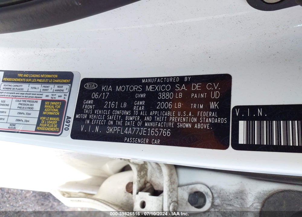2018 KIA FORTE S VIN: 3KPFL4A77JE165766