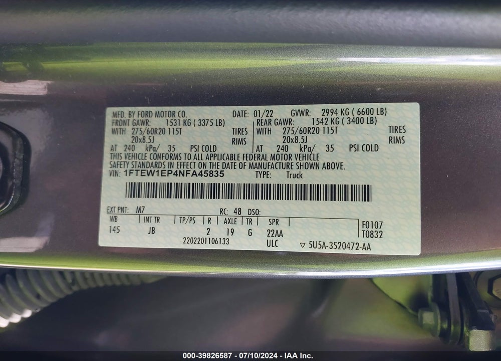 2022 FORD F-150 XL VIN: 1FTEW1EP4NFA45835