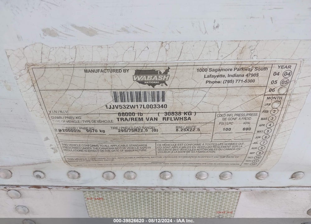 2007 WABASH NATIONAL CORP UNKNOWN VIN: 1JJV532W17L003340