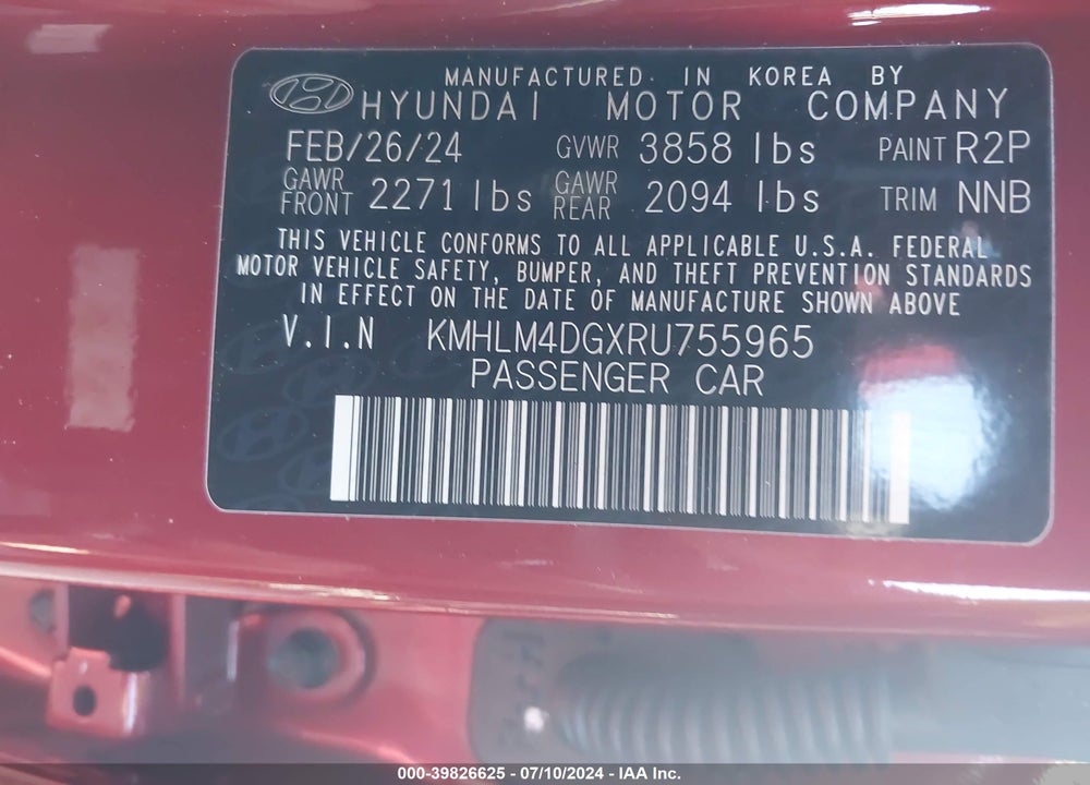 2024 HYUNDAI ELANTRA SEL VIN: KMHLM4DGXRU755965