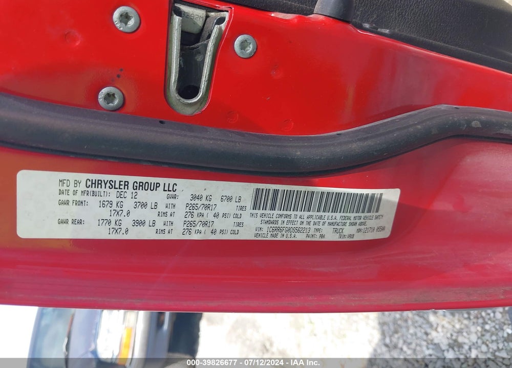 2013 RAM 1500 VIN: 1C6RR6FG0DS562213