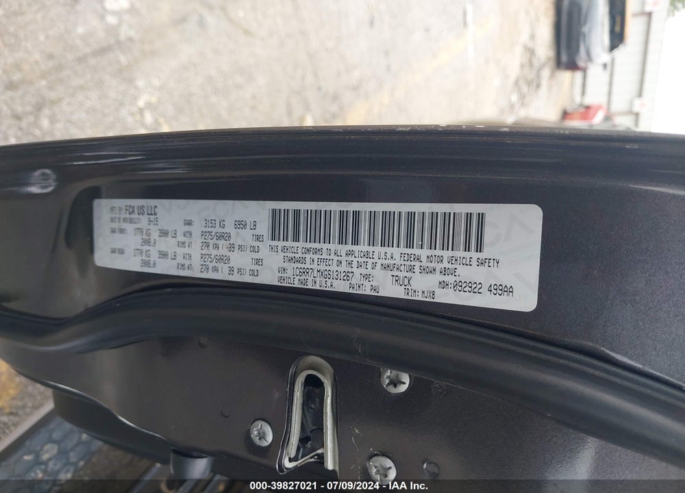 2016 RAM 1500 BIG HORN VIN: 1C6RR7LMXGS131267