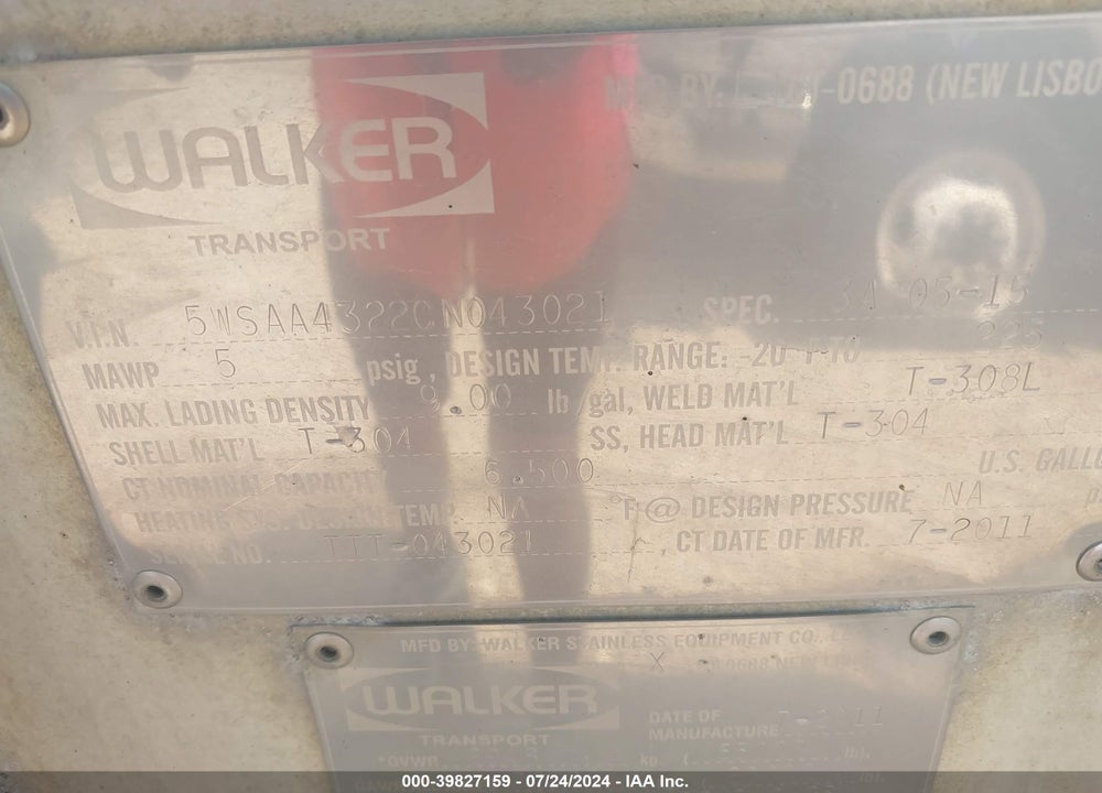 2012 WALKER STAINLESS EQUIP CO --- VIN: 5WSAA4322CN043021