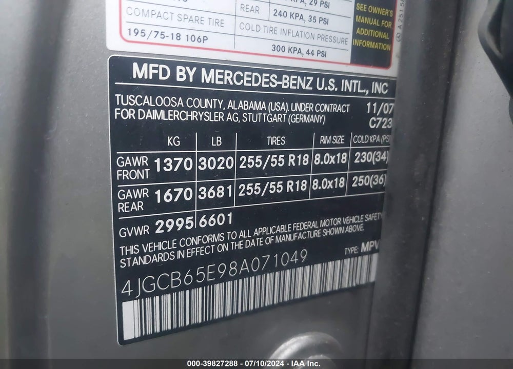 2008 MERCEDES-BENZ R 350 4MATIC VIN: 4JGCB65E98A071049