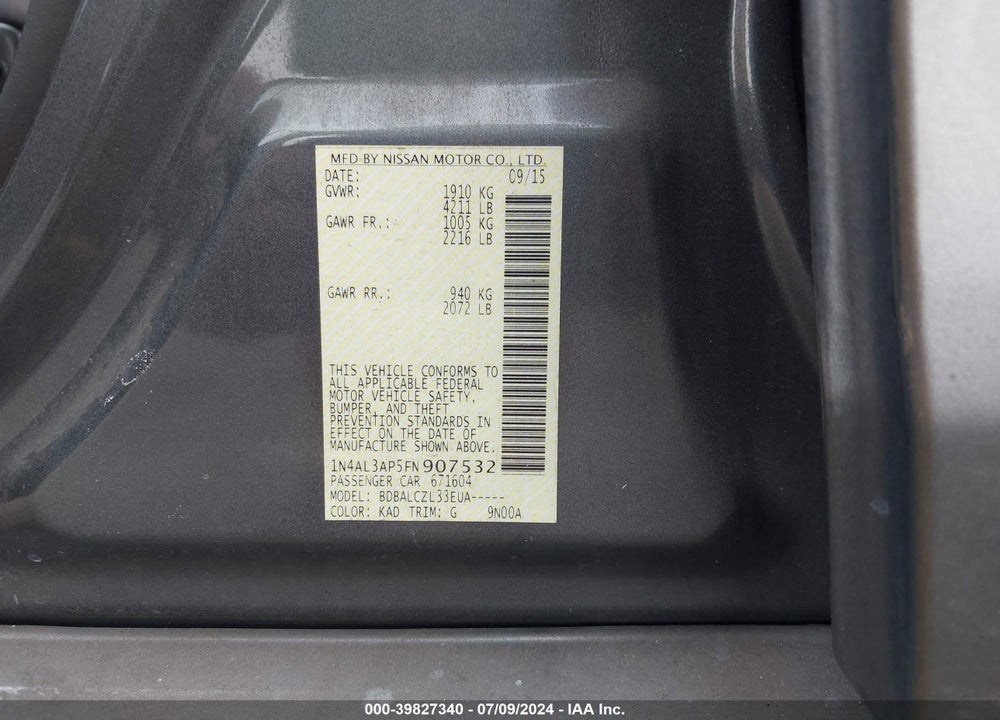 2015 NISSAN ALTIMA VIN: 1N4AL3AP5FN907532