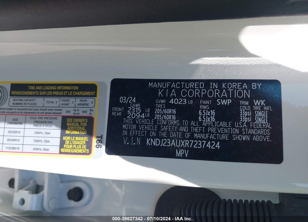 2024 KIA SOUL !/+/S VIN: KNDJ23AUXR7237424