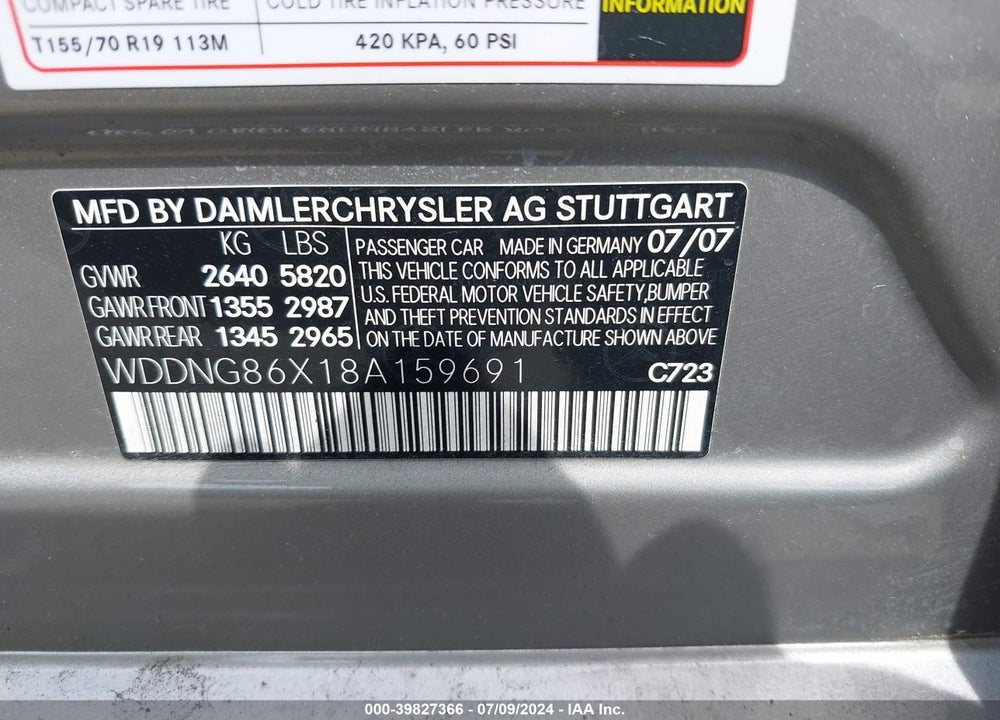 2008 MERCEDES-BENZ S 550 4MATIC VIN: WDDNG86X18A159691