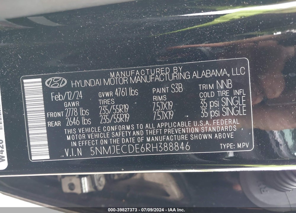 2024 HYUNDAI TUCSON LIMITED VIN: 5NMJECDE6RH388846