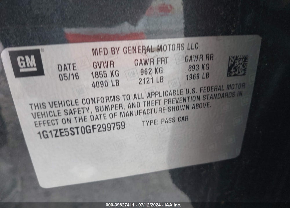 2016 CHEVROLET MALIBU 1LT VIN: 1G1ZE5ST0GF299759