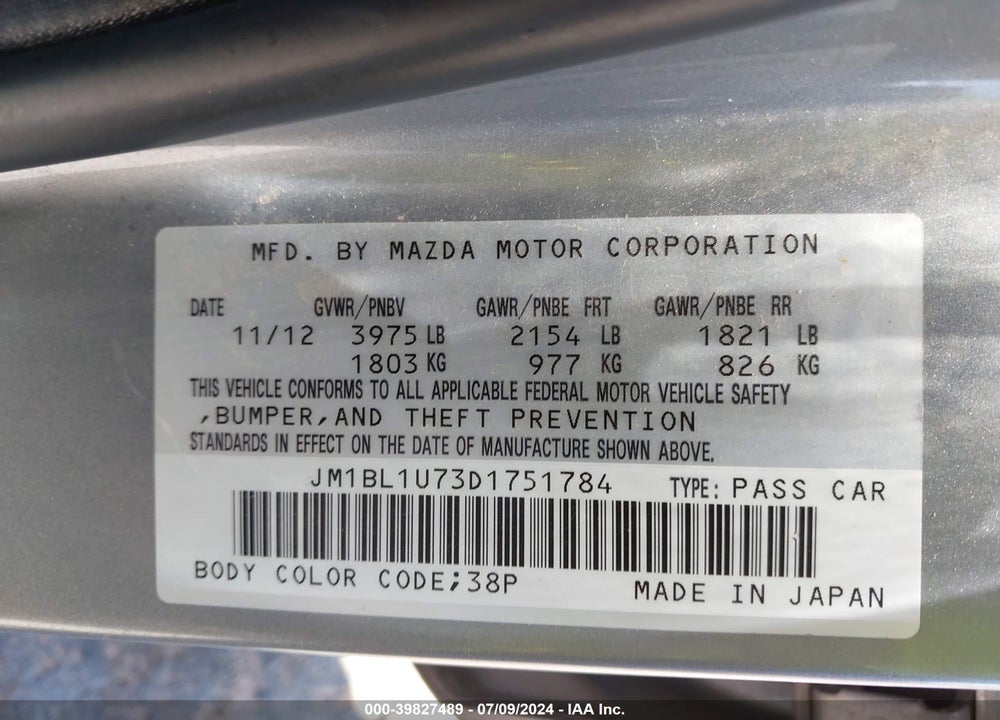 2013 MAZDA 3 I SPORT VIN: JM1BL1U73D1751784
