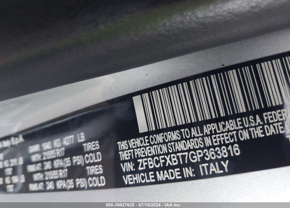 2016 FIAT 500X EASY VIN: ZFBCFXBT7GP363816