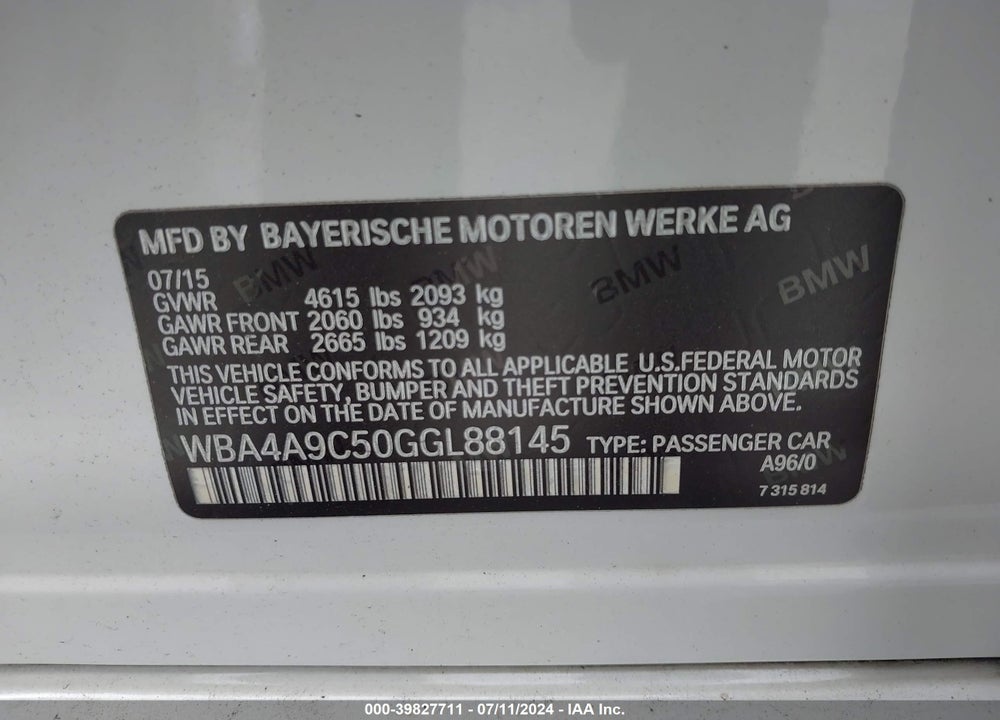 2016 BMW 428I GRAN COUPE VIN: WBA4A9C50GGL88145