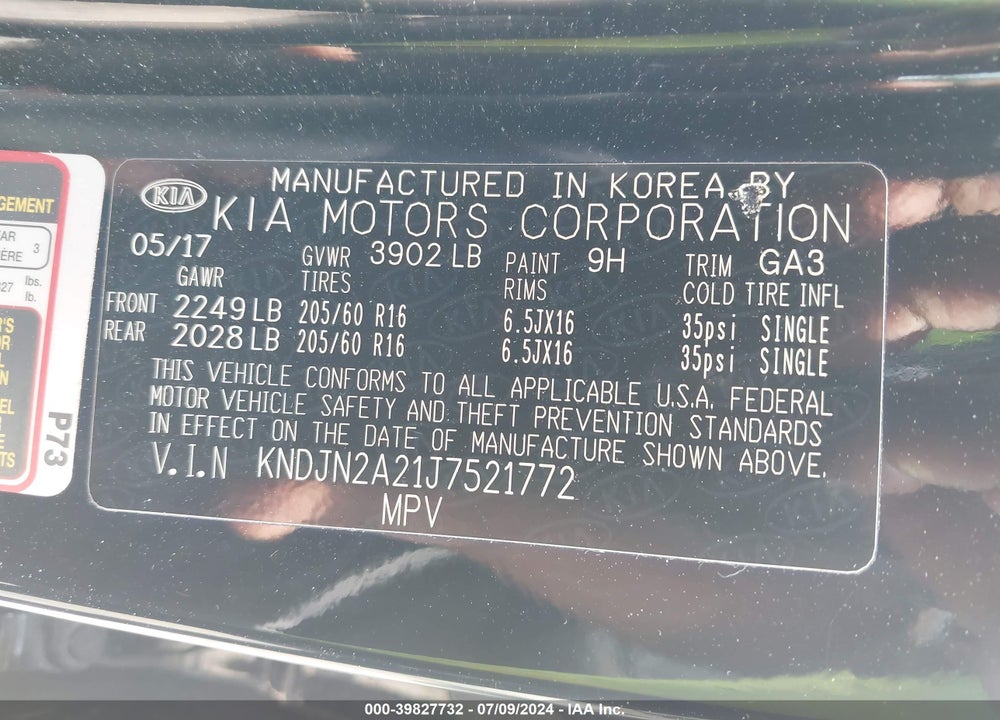 2018 KIA SOUL VIN: KNDJN2A21J7521772