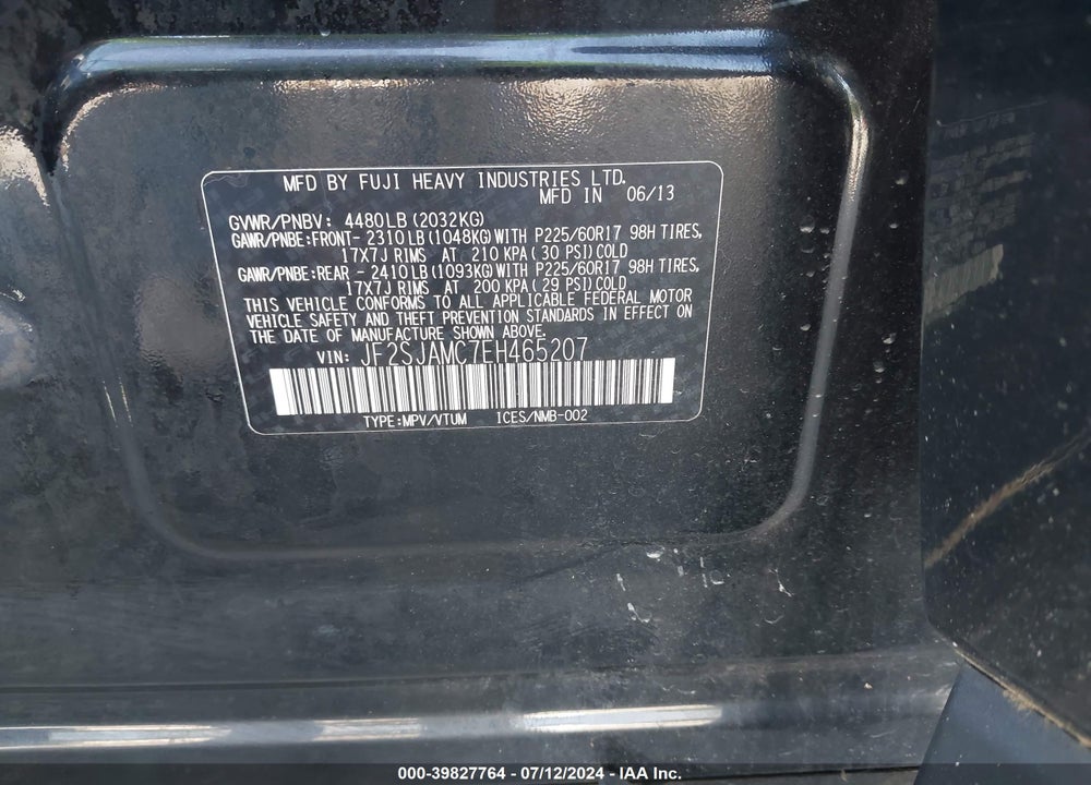2014 SUBARU FORESTER 2.5I TOURING VIN: JF2SJAMC7EH465207
