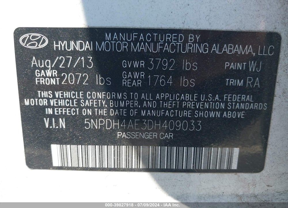 2013 HYUNDAI ELANTRA GLS VIN: 5NPDH4AE3DH409033